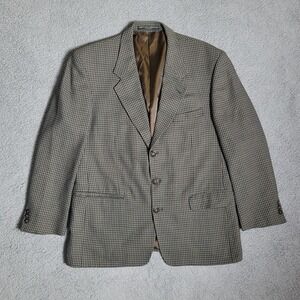Petrocelli Blazer Mens 42 Taupe Blue Wool Plaid Check Sport Coat Jacket Office